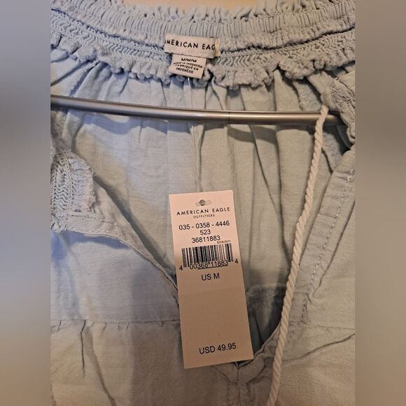 American Eagle Outfitters V-Neck Smocked Peplum Long Sleeve Blouse New with tags - Picture 5 of 6